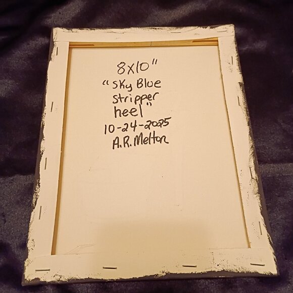 Handpainted Baby Blue Stripper Sandal High Heel Acrylic Painting Wall Decor - Picture 3 of 3